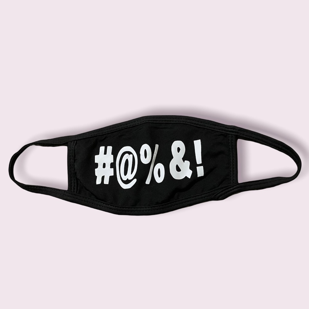 Black mask with White Font
